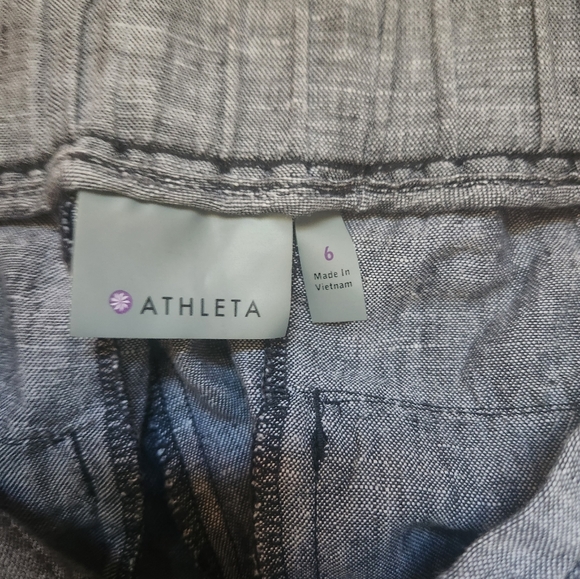 Athleta Bali Linen Jogger Pant Drawstring Cuffed Hem Ankle Crop Gray. 6 - Picture 4 of 7